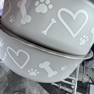 Set of 2 Gray Dog Bowl with Paw and Bone Design- Open to offers